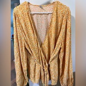 Old Navy Floral Wrap Long Sleeve Blouse With Tie